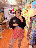 Red Plaid Stretchy Shorts (M-L)