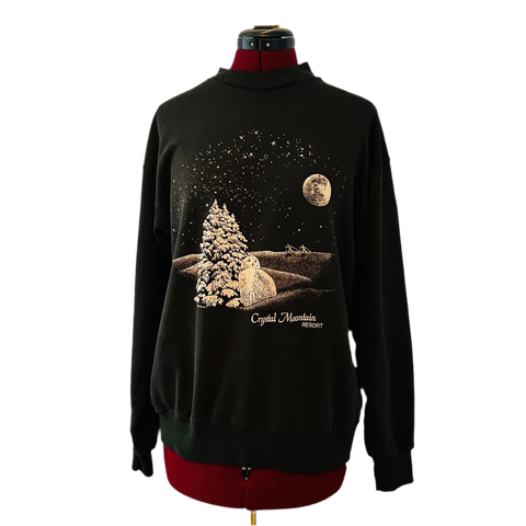Vintage 1970s Crystal Mountain Black Crew Neck Sweatshirt Sz M/L