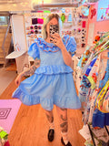 Blue Clown Ric Rac Ruffle Dress(L)