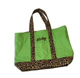Green Leopard Tilly Tote Bag with “Stinky” Hand Embroidered