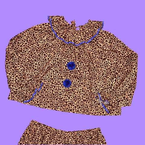 Leopard Blue Ric Rac 3 Piece Clown Set (L)