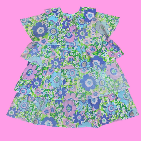 Flower Power Tiered Dress w/ Collar (L)