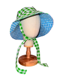 Green/Blue Plaid Sun Hat w/ ties (M-L)