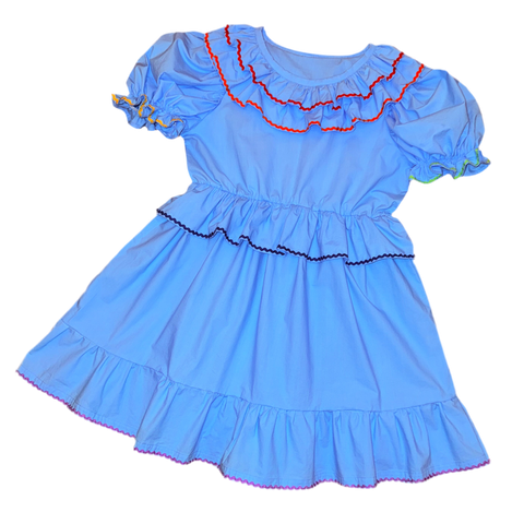 Blue Clown Ruffle Dress (L)