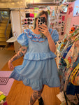 Blue Clown Ric Rac Ruffle Dress(L)