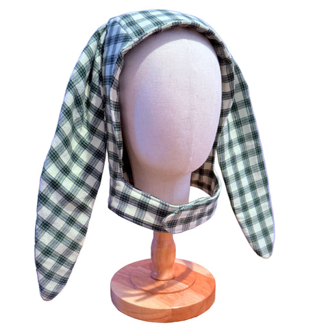 Plaid Bunny Ear Hooded Scarf