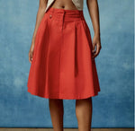 UO Red Pleated Midi Skirt Sz L has pockets