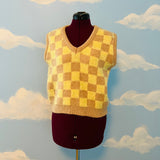 Nasty Gal Tan Checkered Sweater Vest Sz M