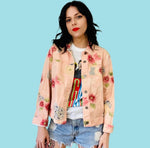 Y2K Peach Floral Jean Jacket Sz M
