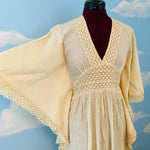 Vintage 1970s Kaftan Gauze Cream Maxi Dress Sz S/M