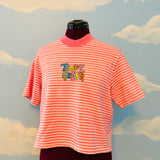 NWOT Teddy Fresh Pink Stripe Crop T Shirt mens sz S