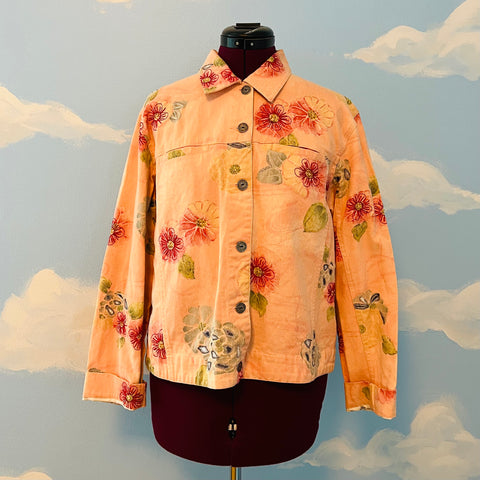 Y2K Peach Floral Jean Jacket Sz M