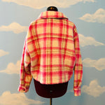 Zara Cropped Pink Plaid Shacket Shirt Jacket Sz M