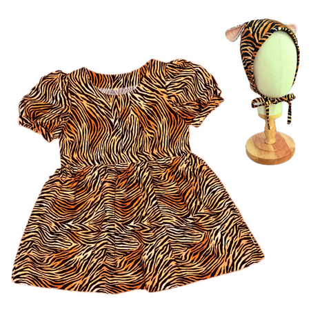 Tiger Babydoll Dress & Bonnet (M)
