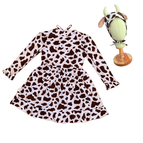 Brown Cow Babydoll Dress & Bonnet (S)