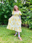 Yellow Butterfly Hi-Lo Midi Dress (M)
