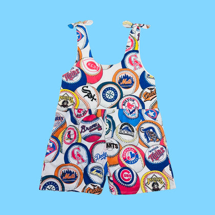 90s Baseball Romper w/ pockets (S)