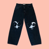 Cow Print Heart Patch Jeans (L)