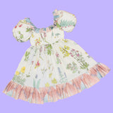 Pastel Puff Sleeve Floral Desert Dress (M)