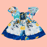 Blue Mix Match Puff Sleeve Dress (2X)