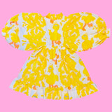 Yellow Bird Balloon Sleeve Dress (S)