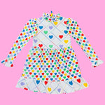 Rainbow Hearts Ruffle Collar Dress (XS/S)