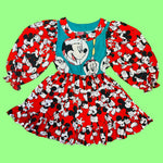 Christmas Mouse Long Sleeve Babydoll Dress (S)