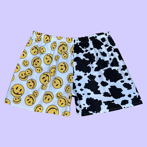 Cow Print/Smiley Face Split Shorts L/XL
