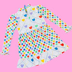 Rainbow Hearts Ruffle Collar Dress (XS/S)