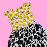 Smiley Face/Cow Print Sleeveless Split Dress (M)