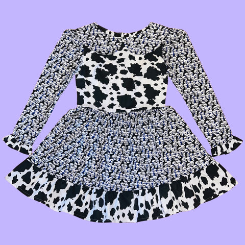Skull Cow Print Long Sleeve Dress (M)