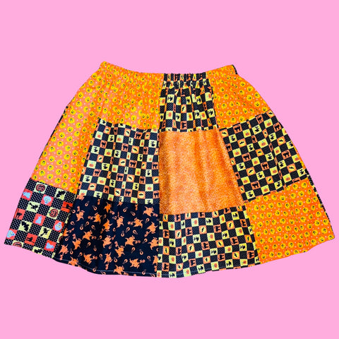 Vintage Halloween Patchwork Skirt w/ pockets (M/L)